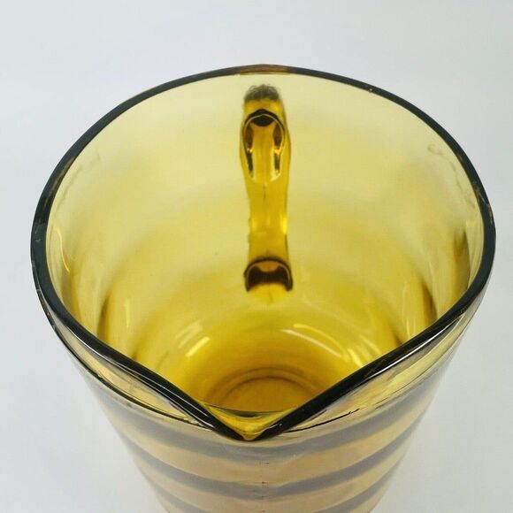 Hazel Atlas Waterfall Optic Ribbed Gold Vintage Amber Glass Pitcher MCM 1960s - Picture 4 of 12